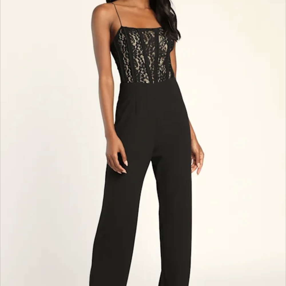 Lulu's Black Lace Bodice Jumpsuit